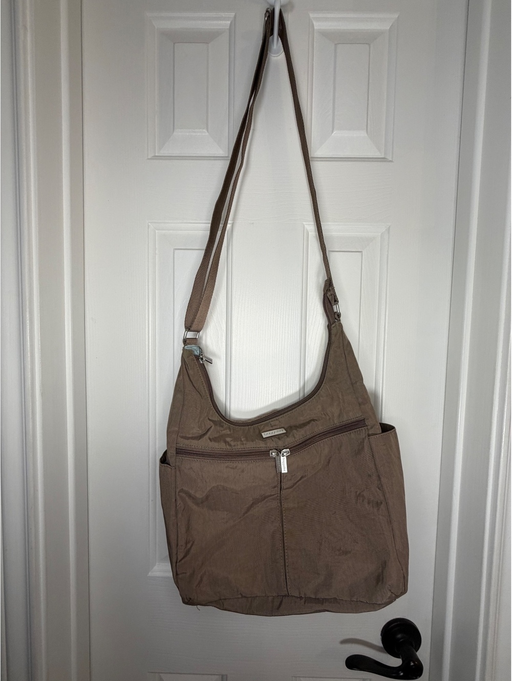 Baggallini Brown Crossbody Bag – Lightweight Nylon, Adjustable Strap, Purse